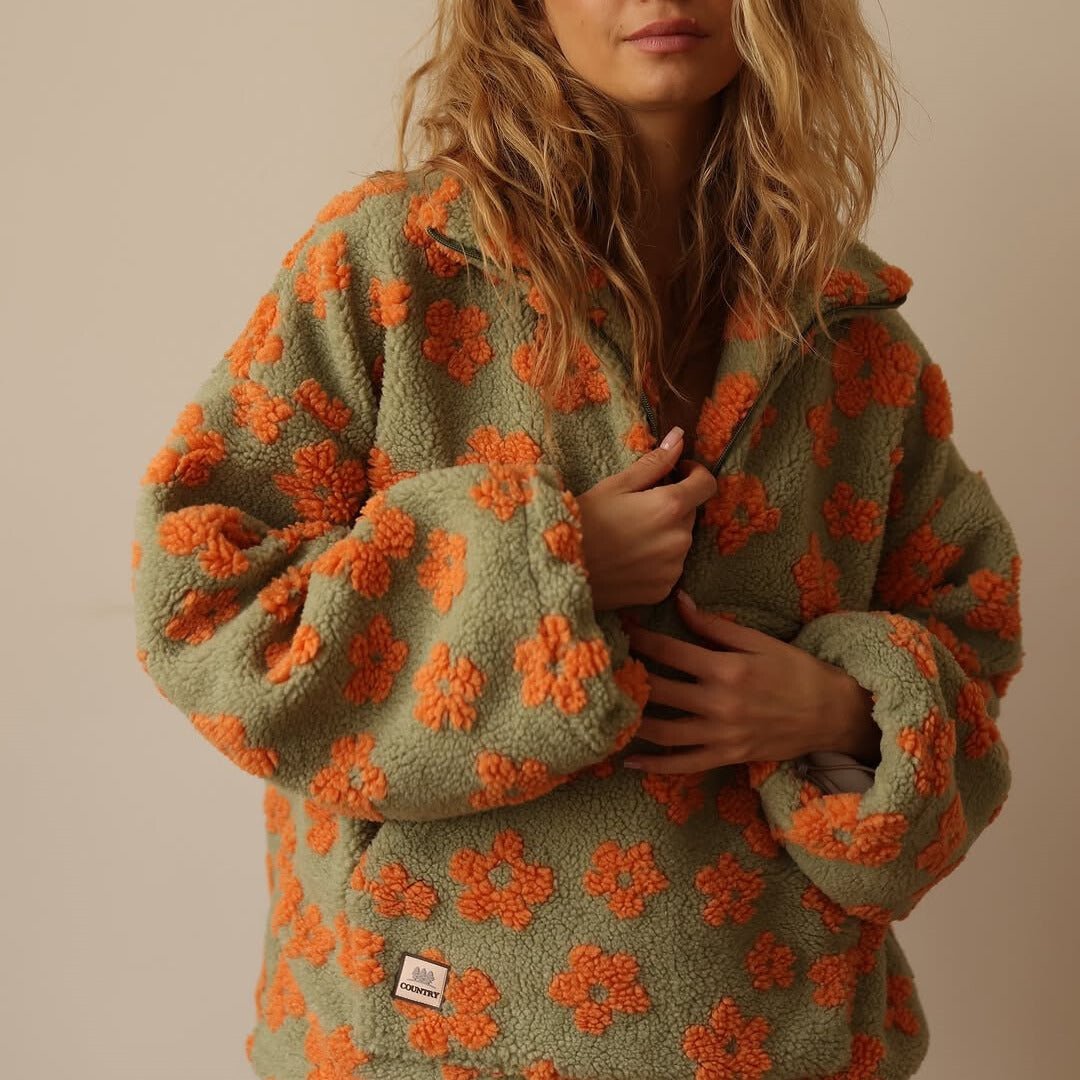 Elisabete | Floral Pullover with Half Zip and Oversized Fit