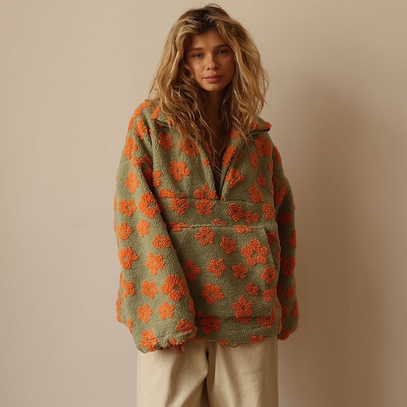 Elisabete | Floral Pullover with Half Zip and Oversized Fit