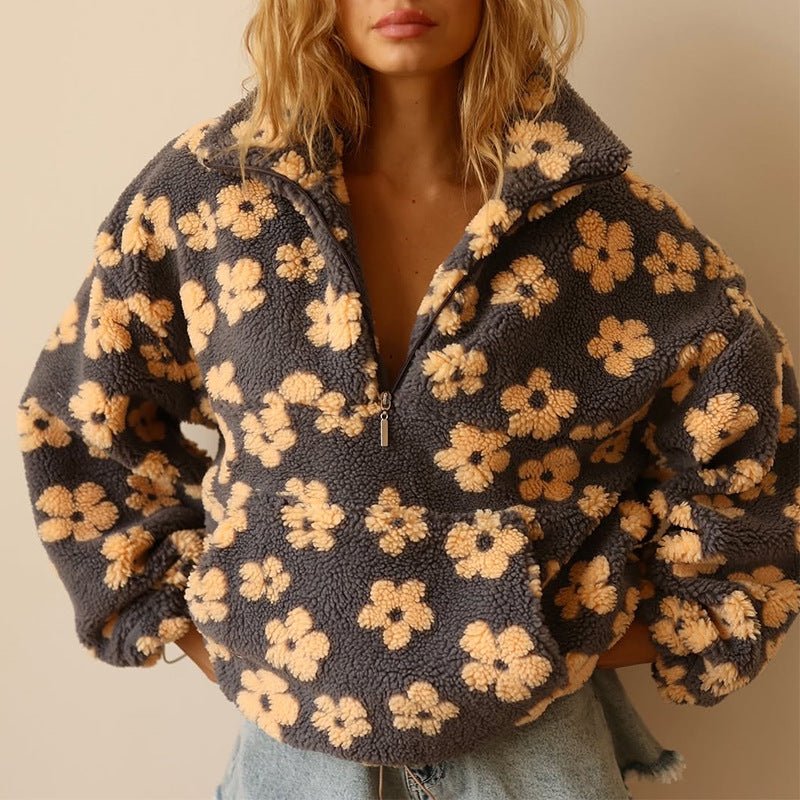 Elisabete | Floral Pullover with Half Zip and Oversized Fit