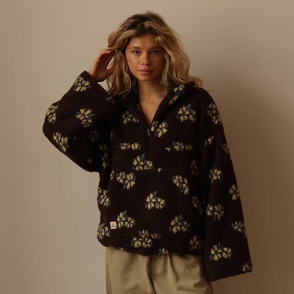 Elisabete | Floral Pullover with Half Zip and Oversized Fit