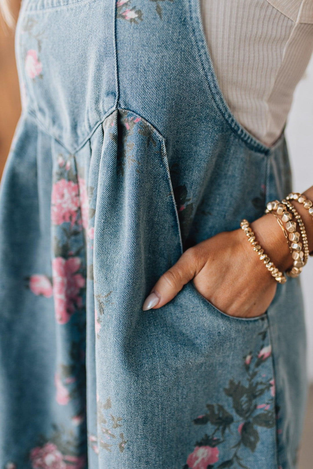 Katien | Floral Denim-Style Sleeveless Dungaree Dress
