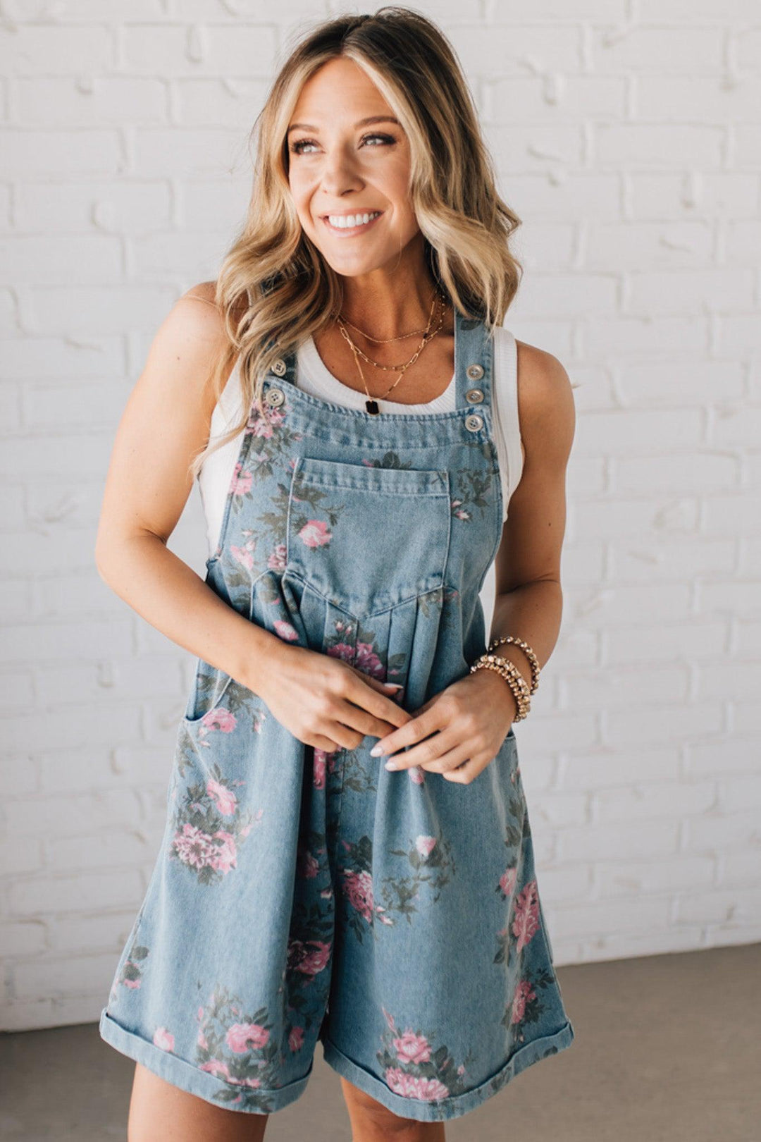Katien | Floral Denim-Style Sleeveless Dungaree Dress