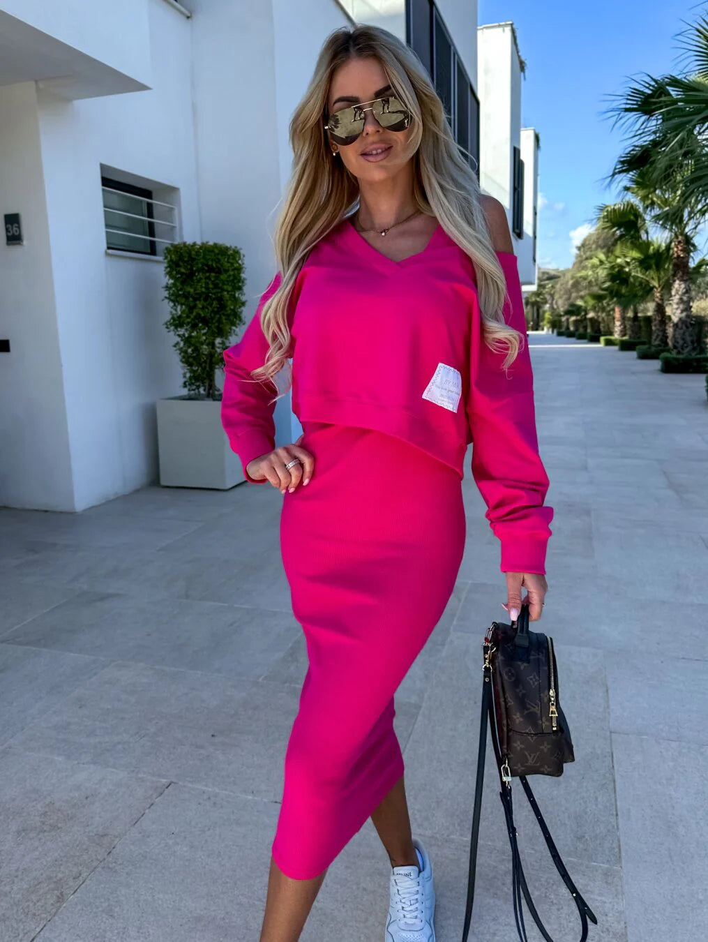 Latasha |  V-Neck Long Sleeve Midi Dress Set