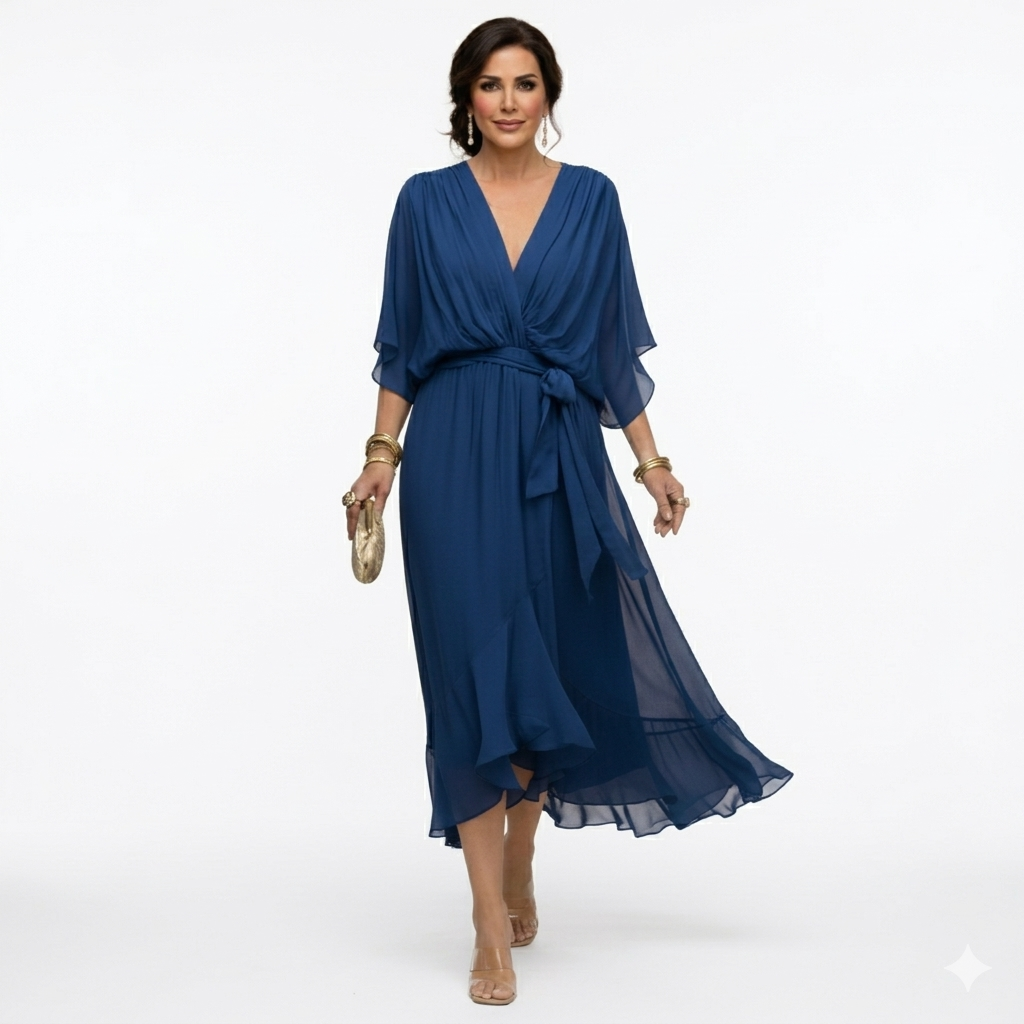 Zagda | Midi Dress V-Neck Batwing Sleeves