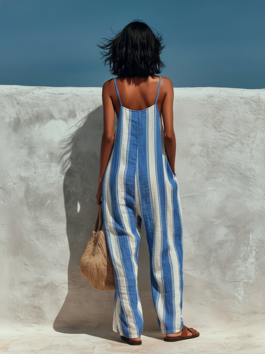 Lyliana - Striped Sleeveless Wide Leg Jumpsuit
