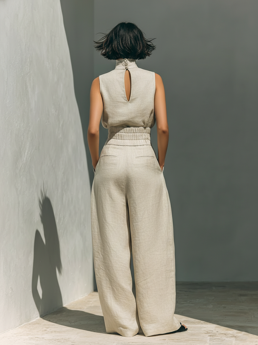 Vlatka | Linen High Neck Wide Leg Co-ord