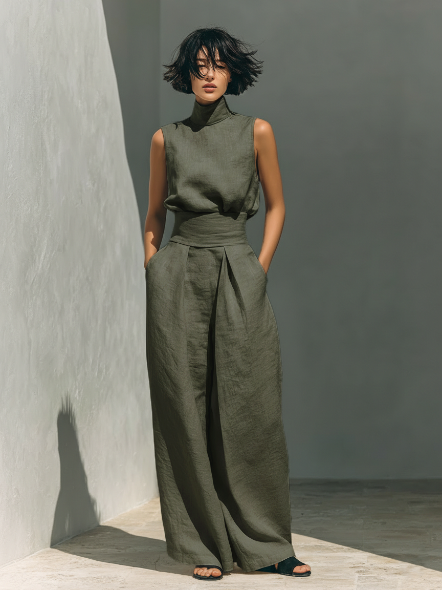 Vlatka | Linen High Neck Wide Leg Co-ord