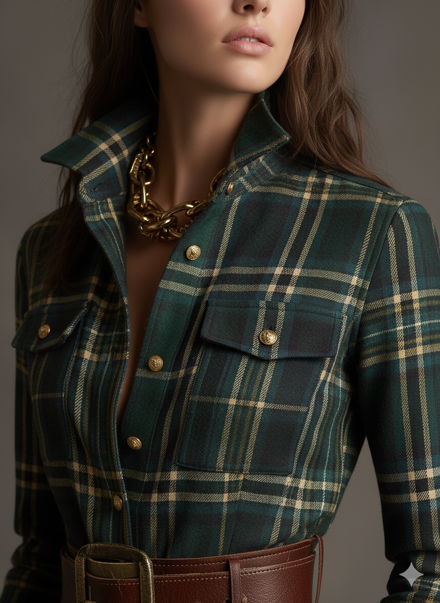 Hadasa | Checked Collared Button Front Maxi Dress
