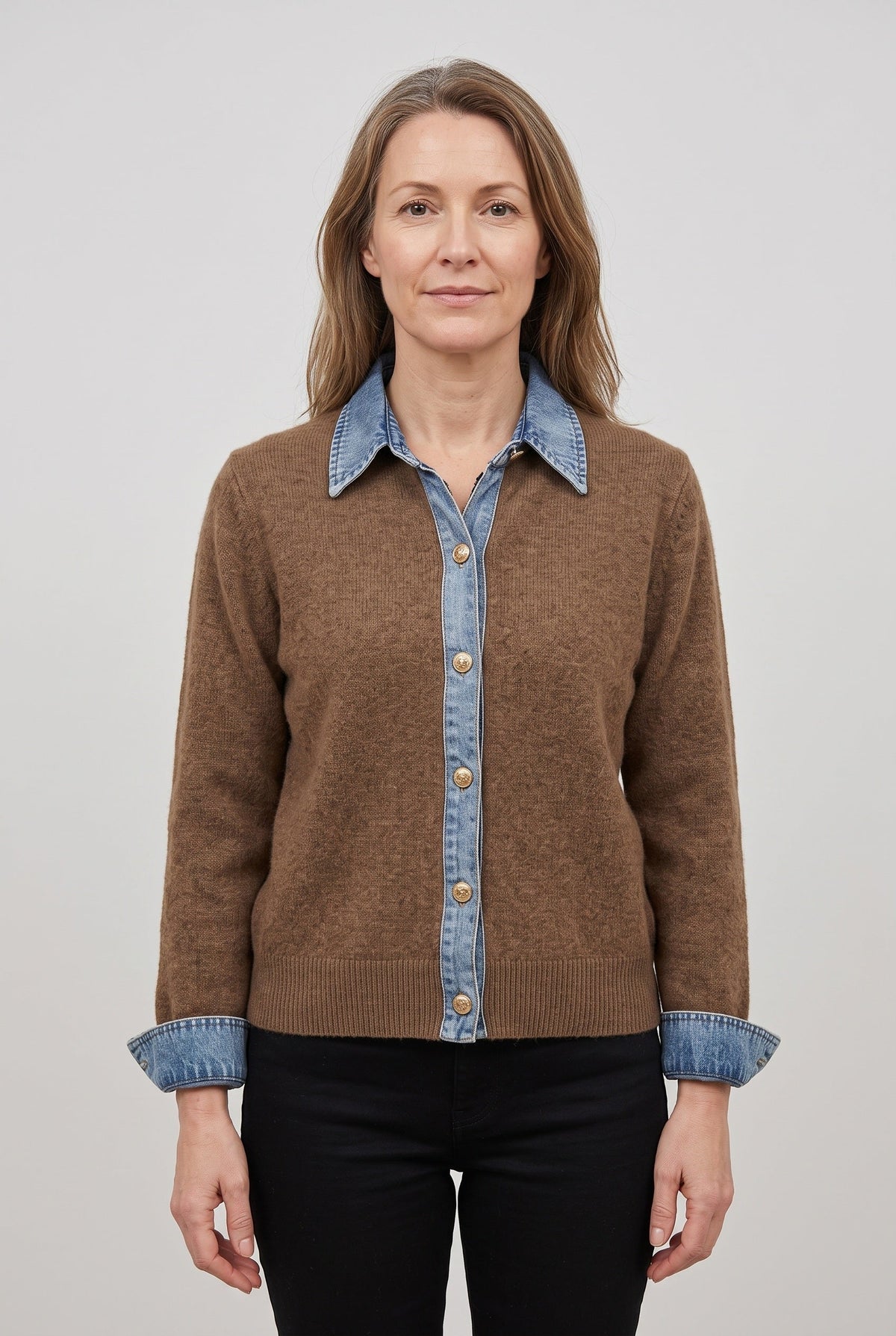 Renee | Cardigan with Denim-Style Collar and Cuffs