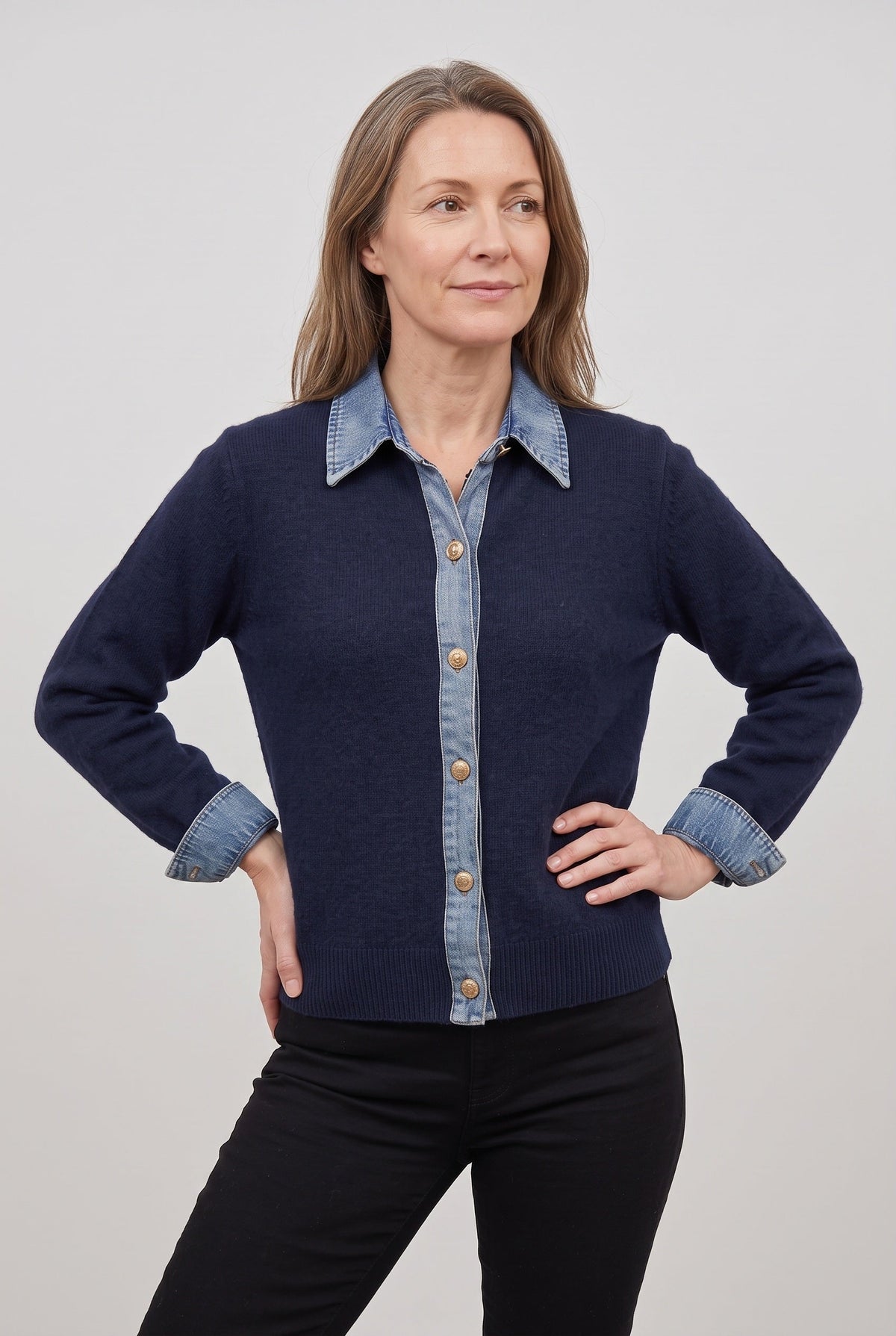Renee | Cardigan with Denim-Style Collar and Cuffs