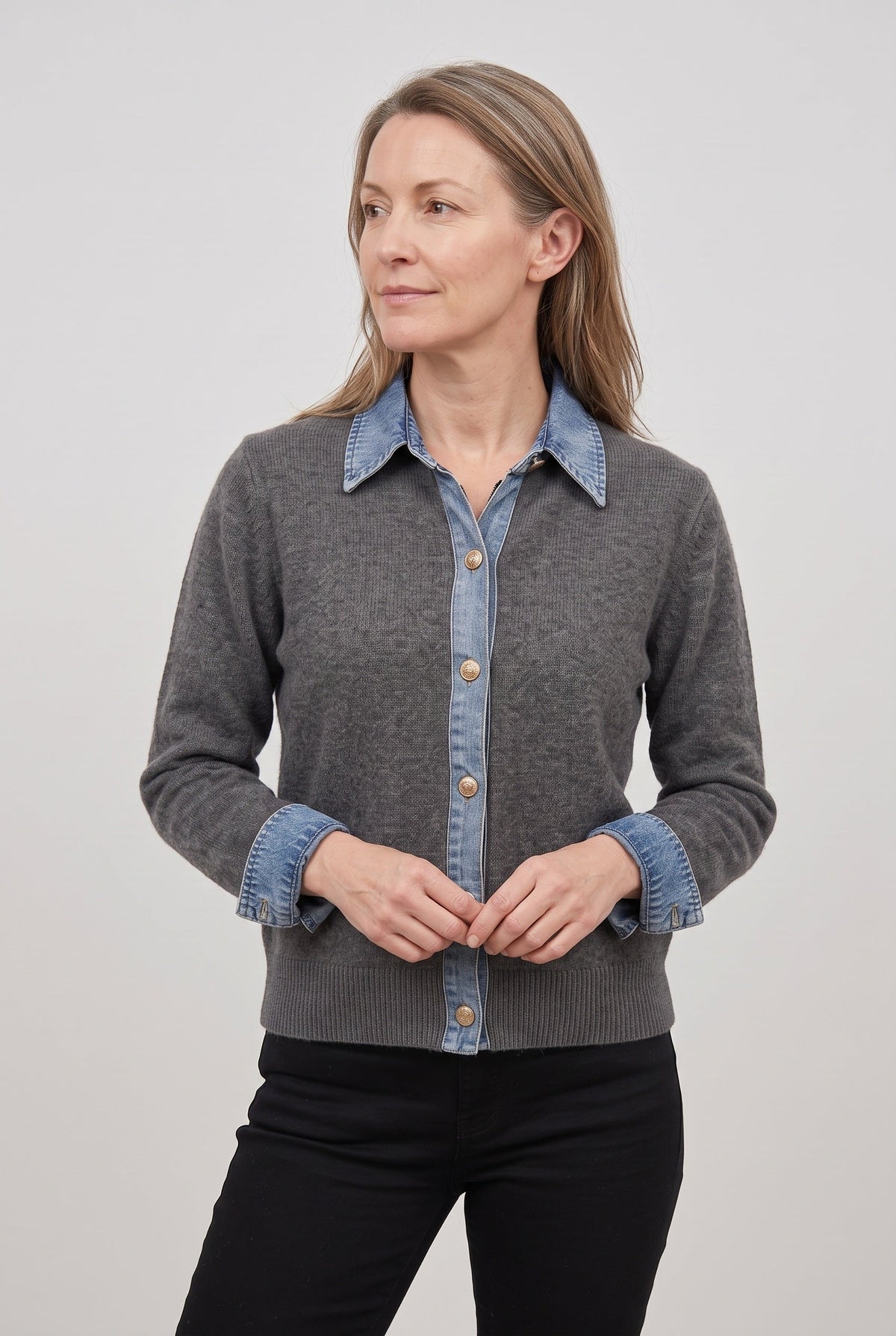 Renee | Cardigan with Denim-Style Collar and Cuffs