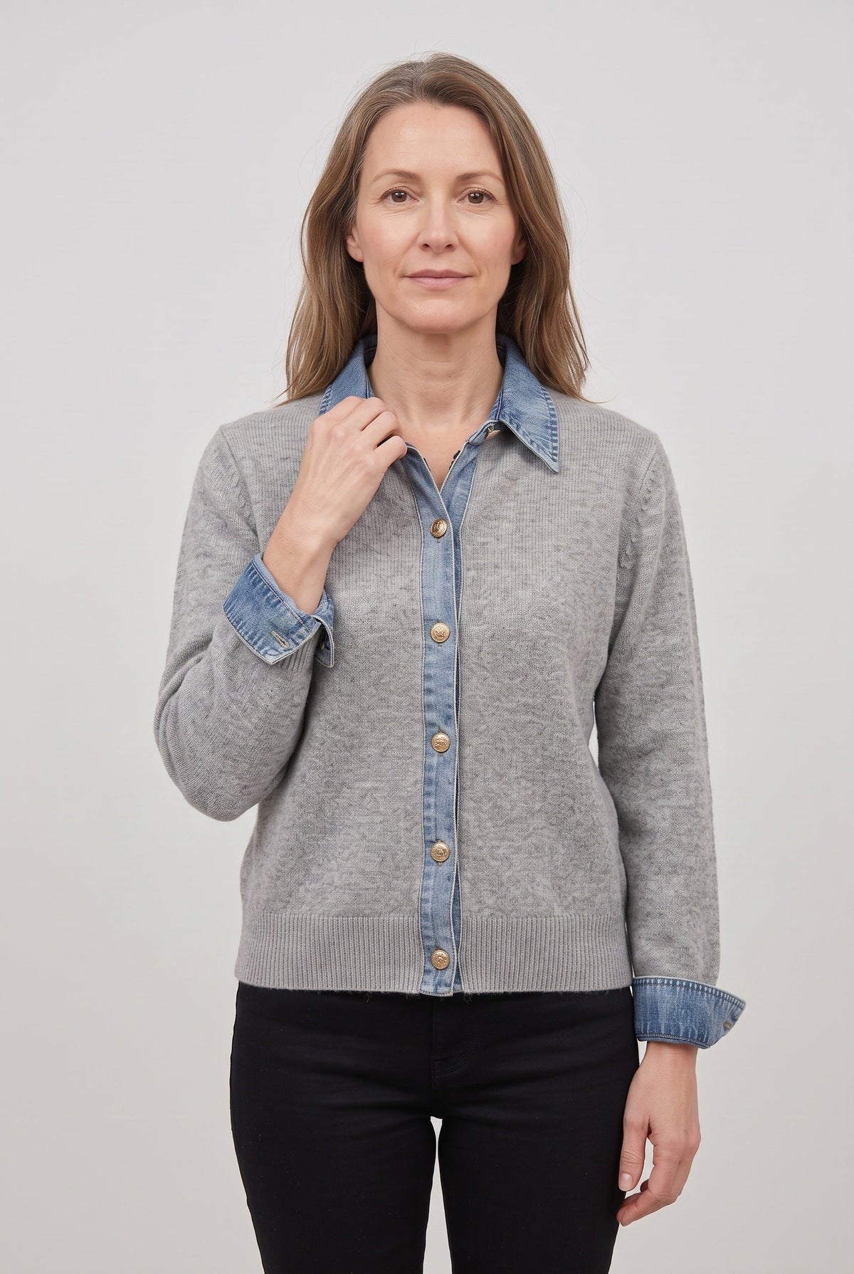 Renee | Cardigan with Denim-Style Collar and Cuffs