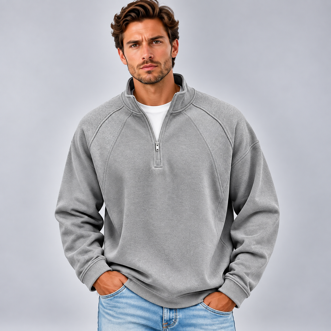 Stanislao | Quarter Zip Sweatshirt with Ribbed Panels
