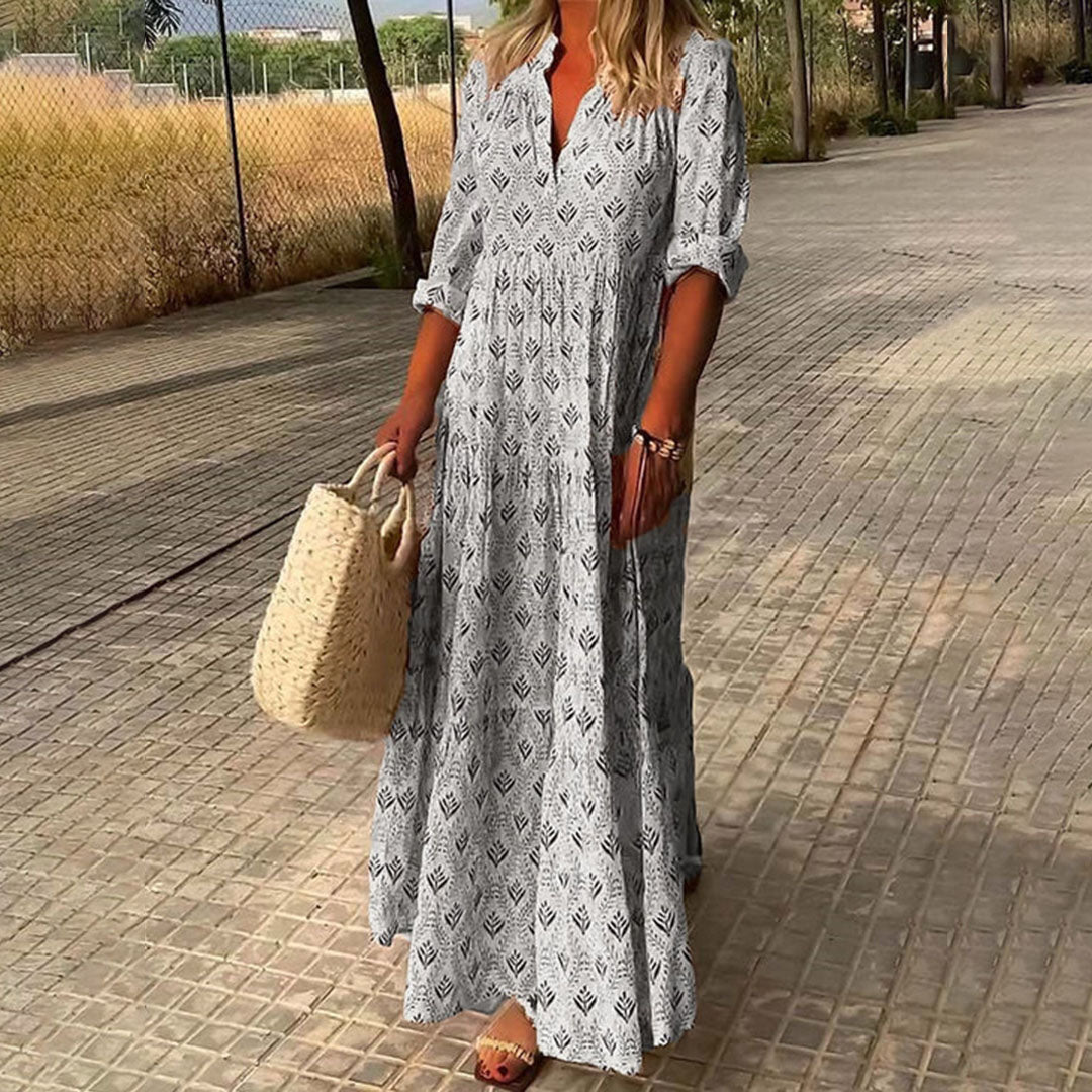 Kadence | Printed V-Neck Maxi Smock Dress