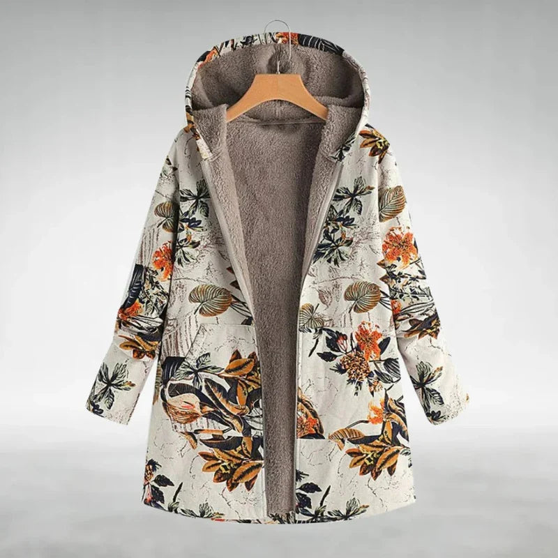 Panida | Hooded Floral Fleece-Lined Long Jacket