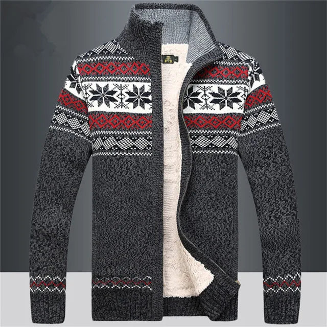 Norbert | Zip Front Cardigan with Snowflake Pattern