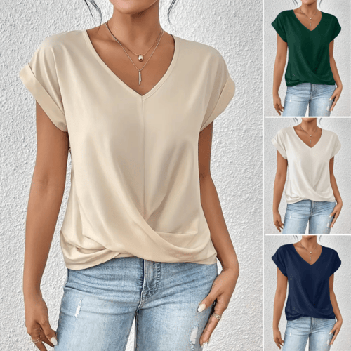 Tammana | Casual V-Neck Twist Front Short Sleeve Top