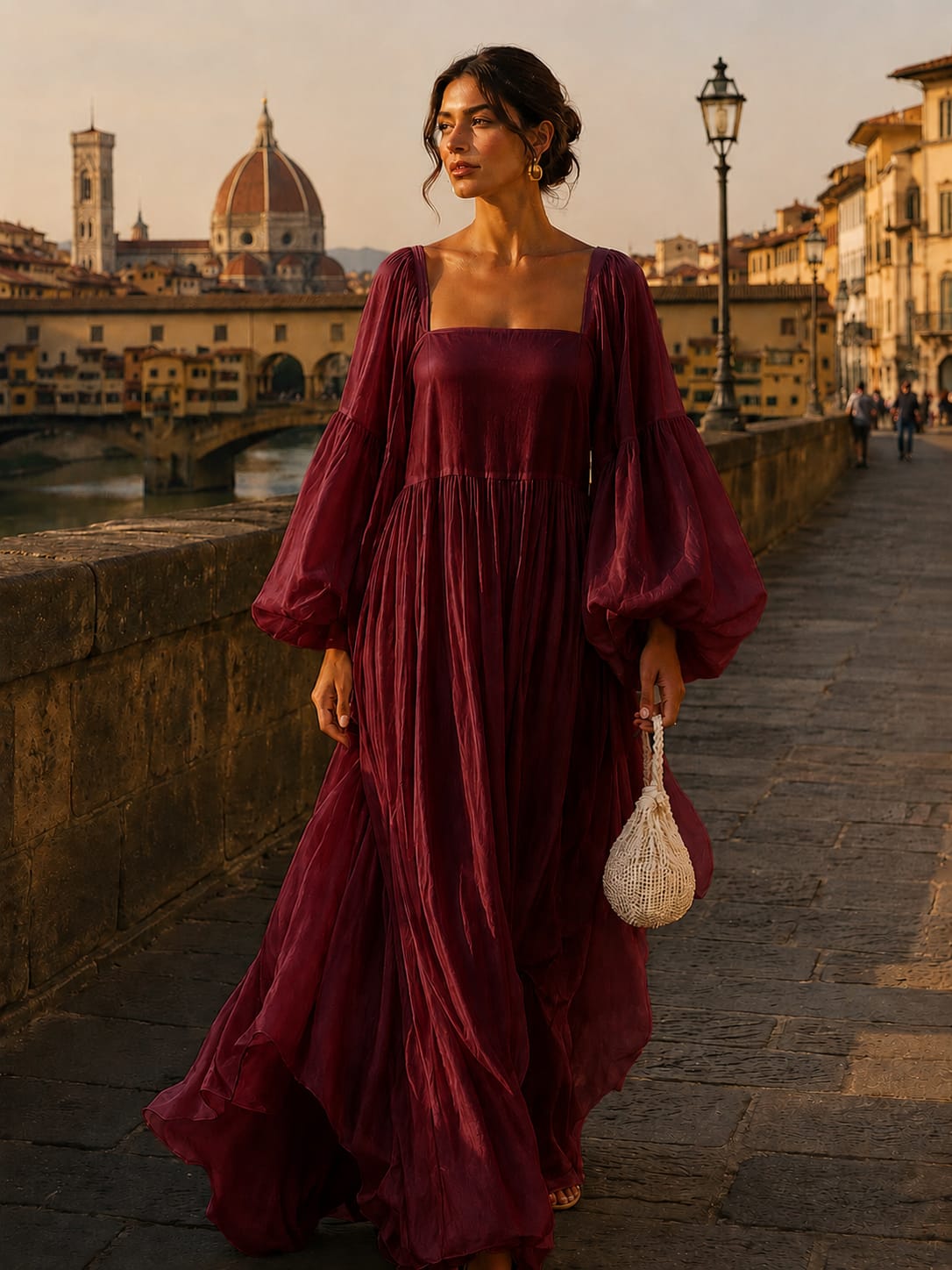 Synila | Square Neck Lantern Sleeve Maxi Dress