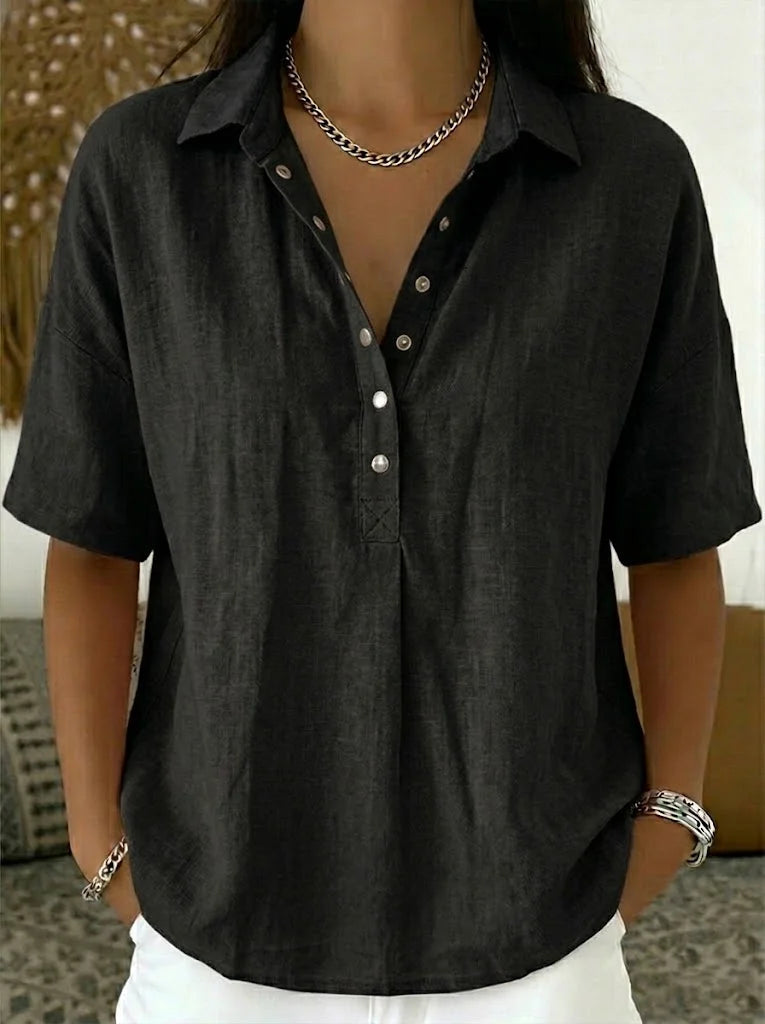 Anzhela | Blouse with Short Sleeves and Button Placket