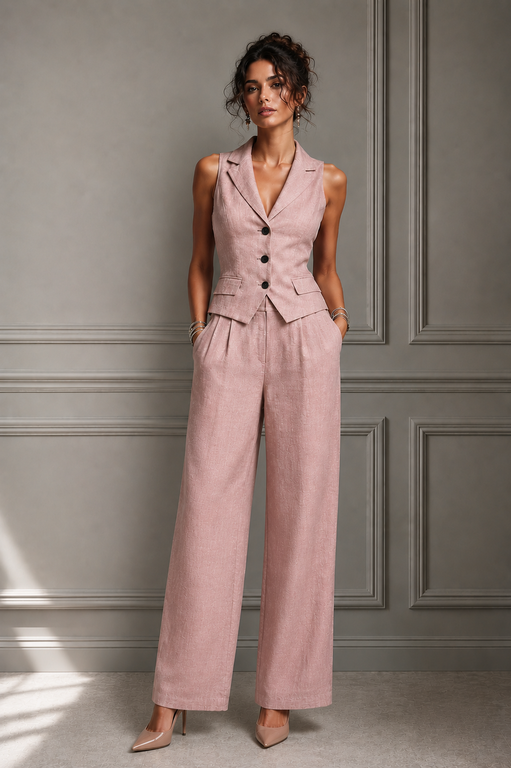 Jileena - Sleeveless Wide Leg Button Front Jumpsuit