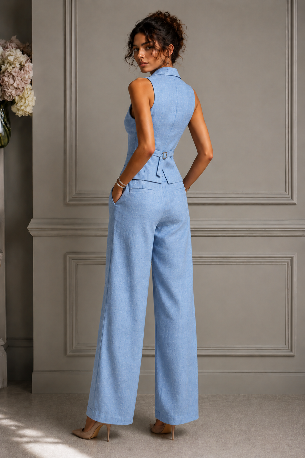 Jileena - Sleeveless Wide Leg Button Front Jumpsuit