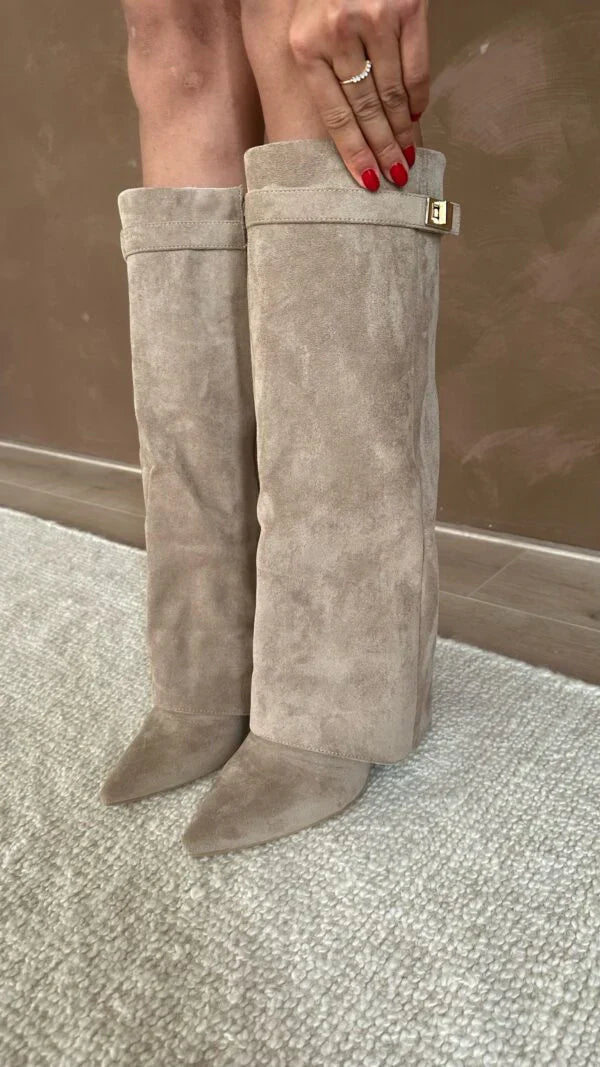 Terrie | Knee-High Boots Pointed Toe Buckle Detail