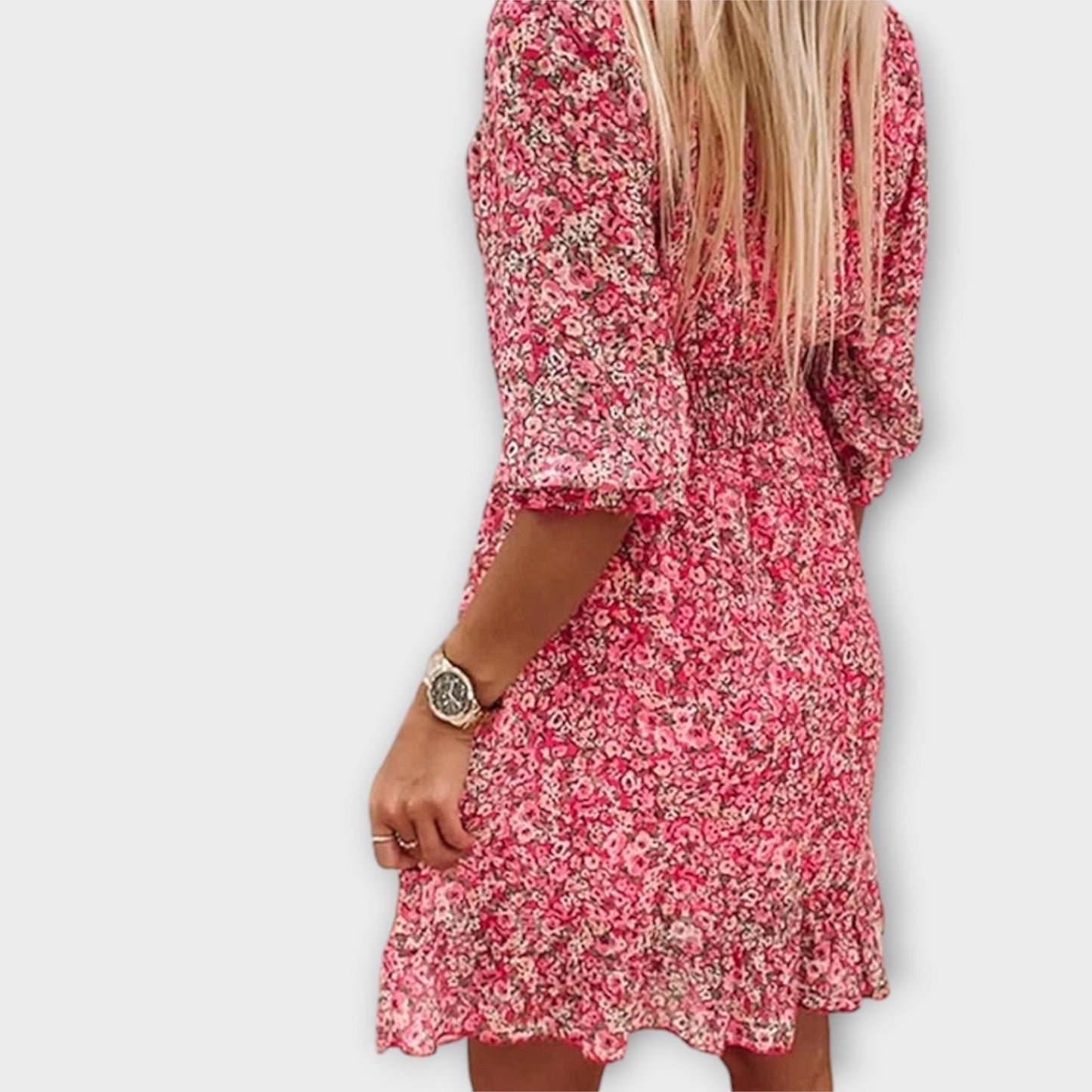 Shari | Floral V-Neck Puff Sleeve Dress