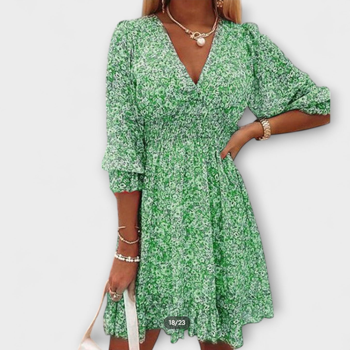 Shari | Floral V-Neck Puff Sleeve Dress