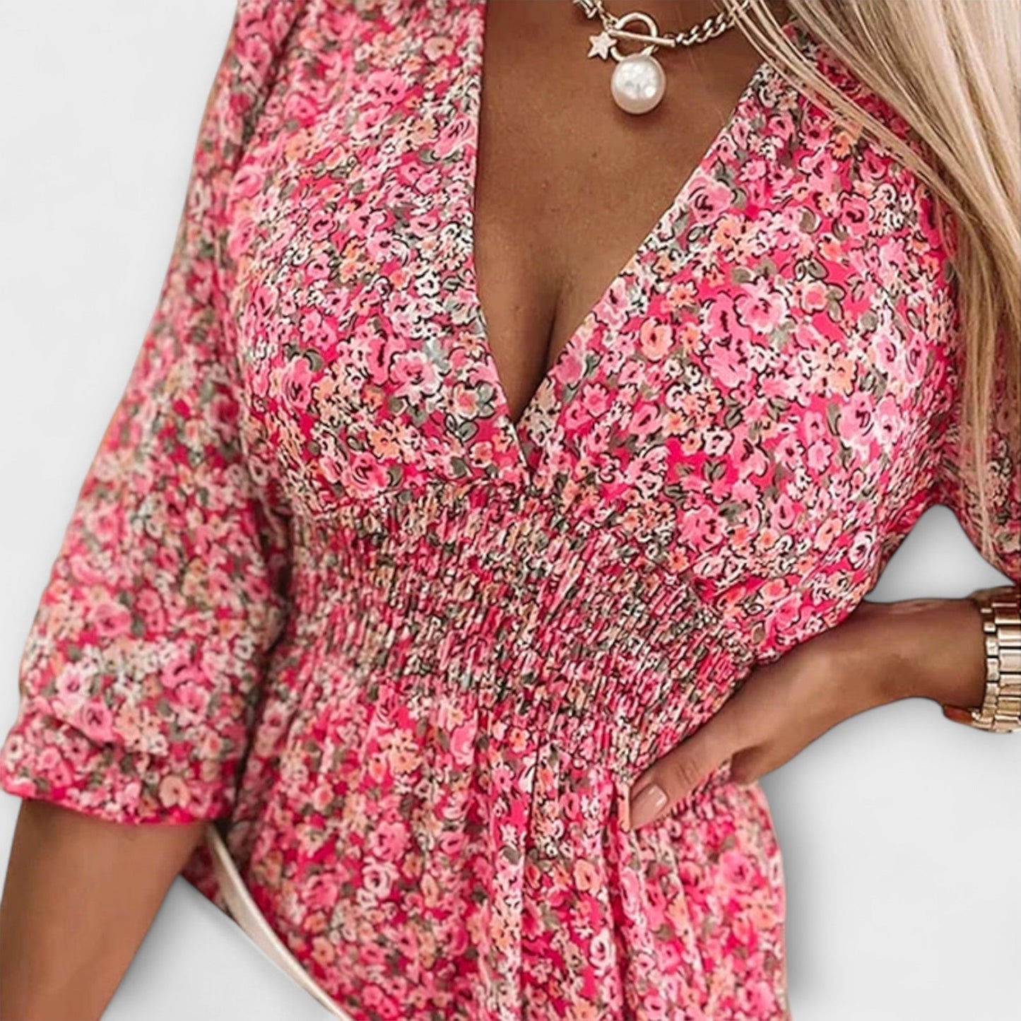 Shari | Floral V-Neck Puff Sleeve Dress