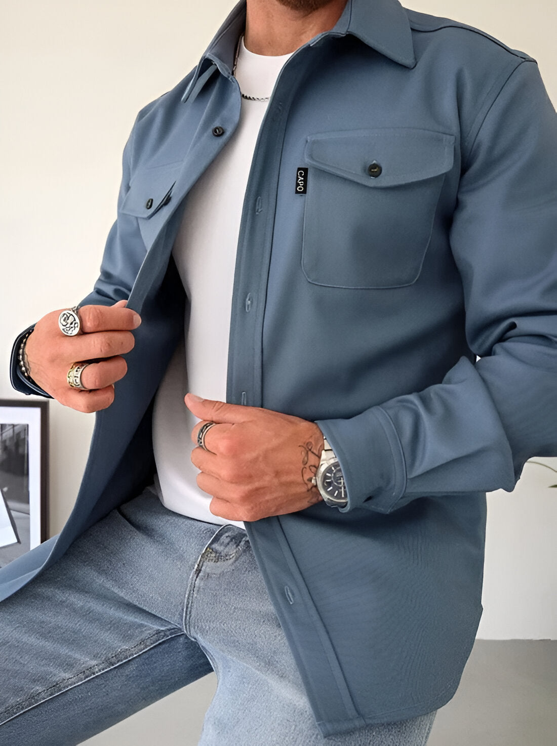 Benton | Long Sleeve Button-Up Double-Pocket Utility Overshirt