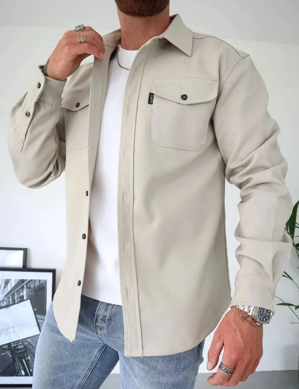 Benton | Long Sleeve Button-Up Double-Pocket Utility Overshirt