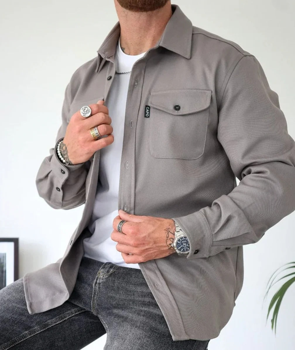Benton | Long Sleeve Button-Up Double-Pocket Utility Overshirt