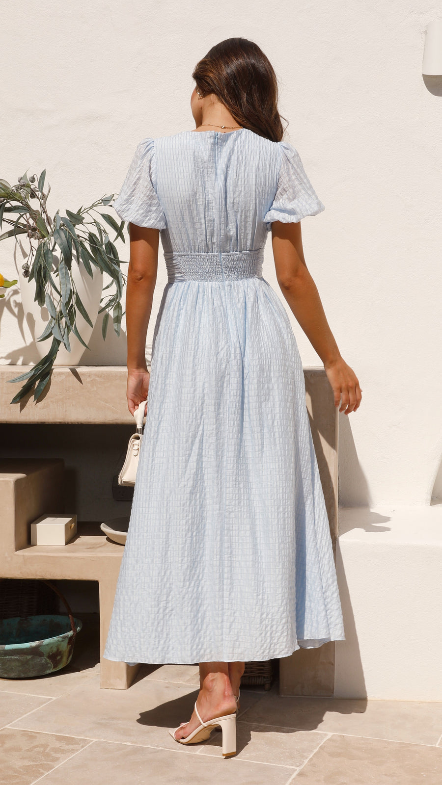 Sneja | Puff Sleeve Button Front Midi Dress