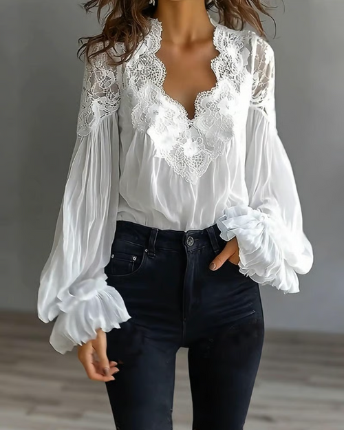Katija | Floral Lace Balloon Sleeve Blouse