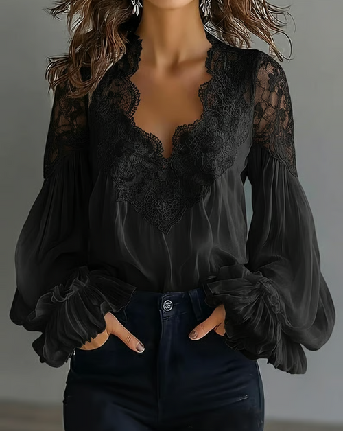 Katija | Floral Lace Balloon Sleeve Blouse