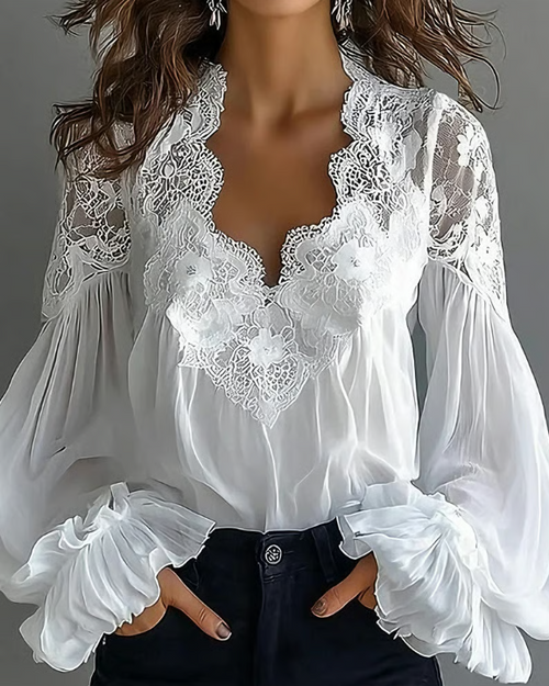 Katija | Floral Lace Balloon Sleeve Blouse