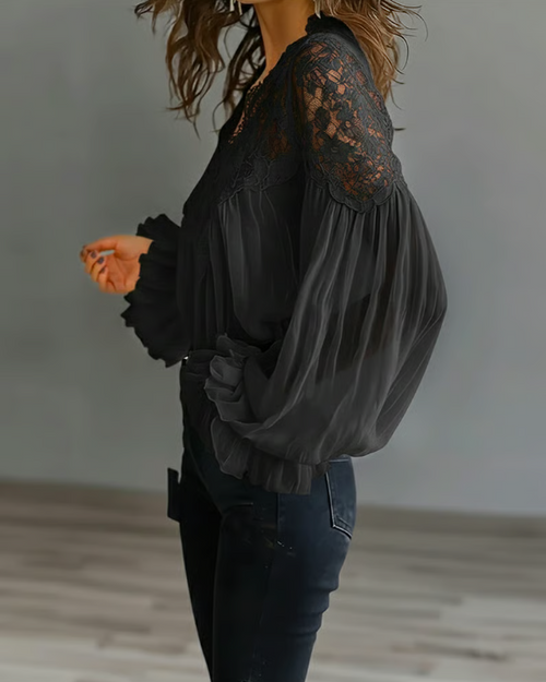 Katija | Floral Lace Balloon Sleeve Blouse