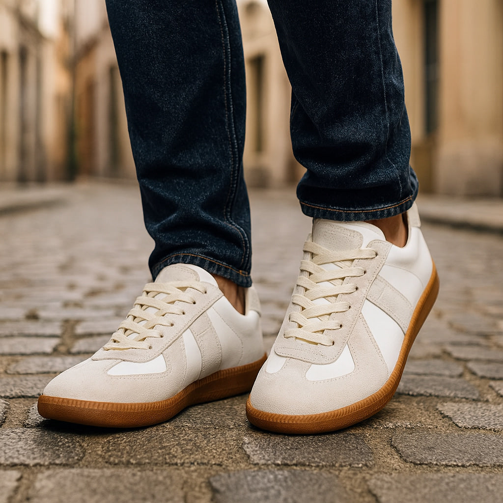 Andrzej | Lace Up Low Top Trainers with Brown Soles