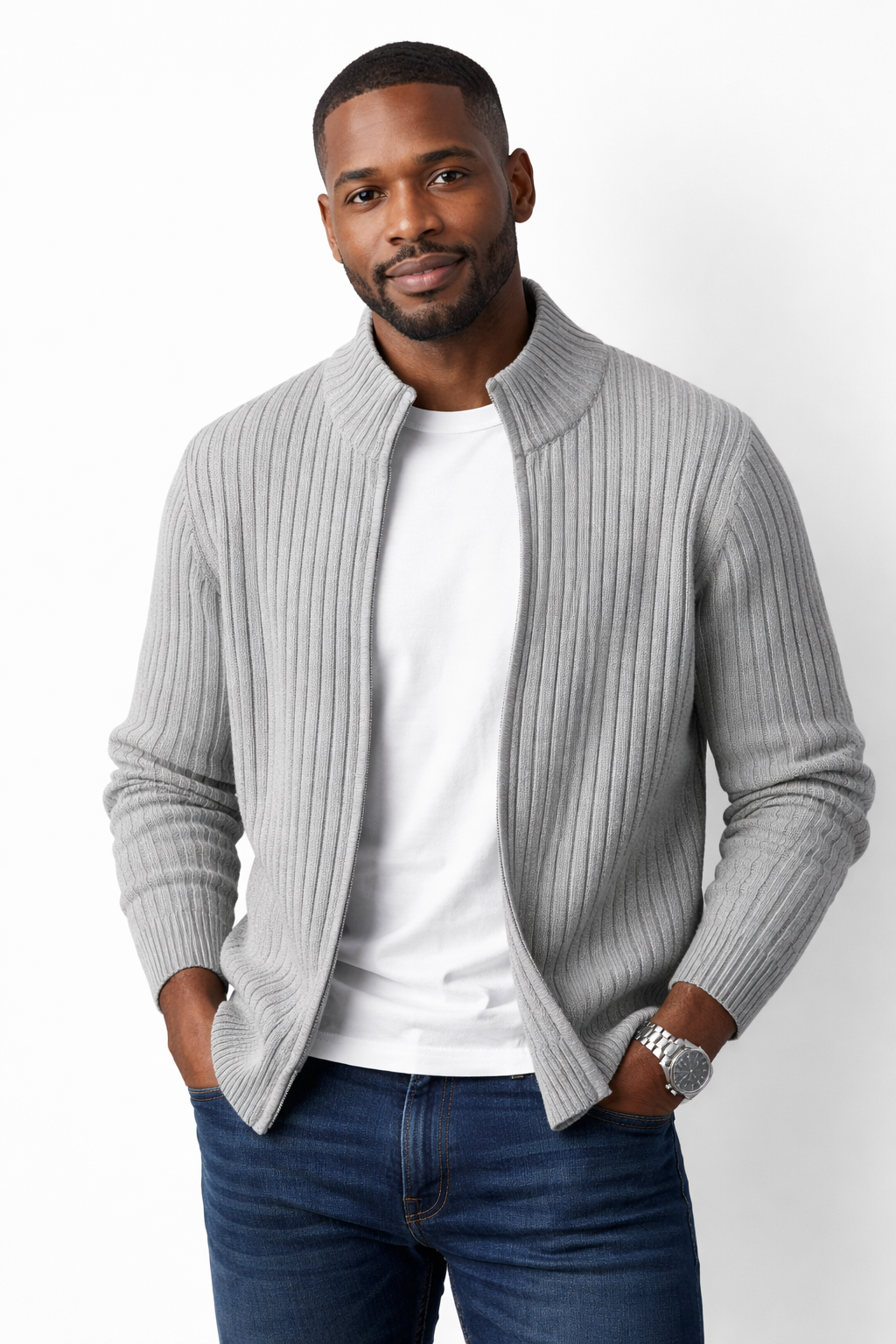 Danial | Long Sleeve Ribbed Knit Cardigan