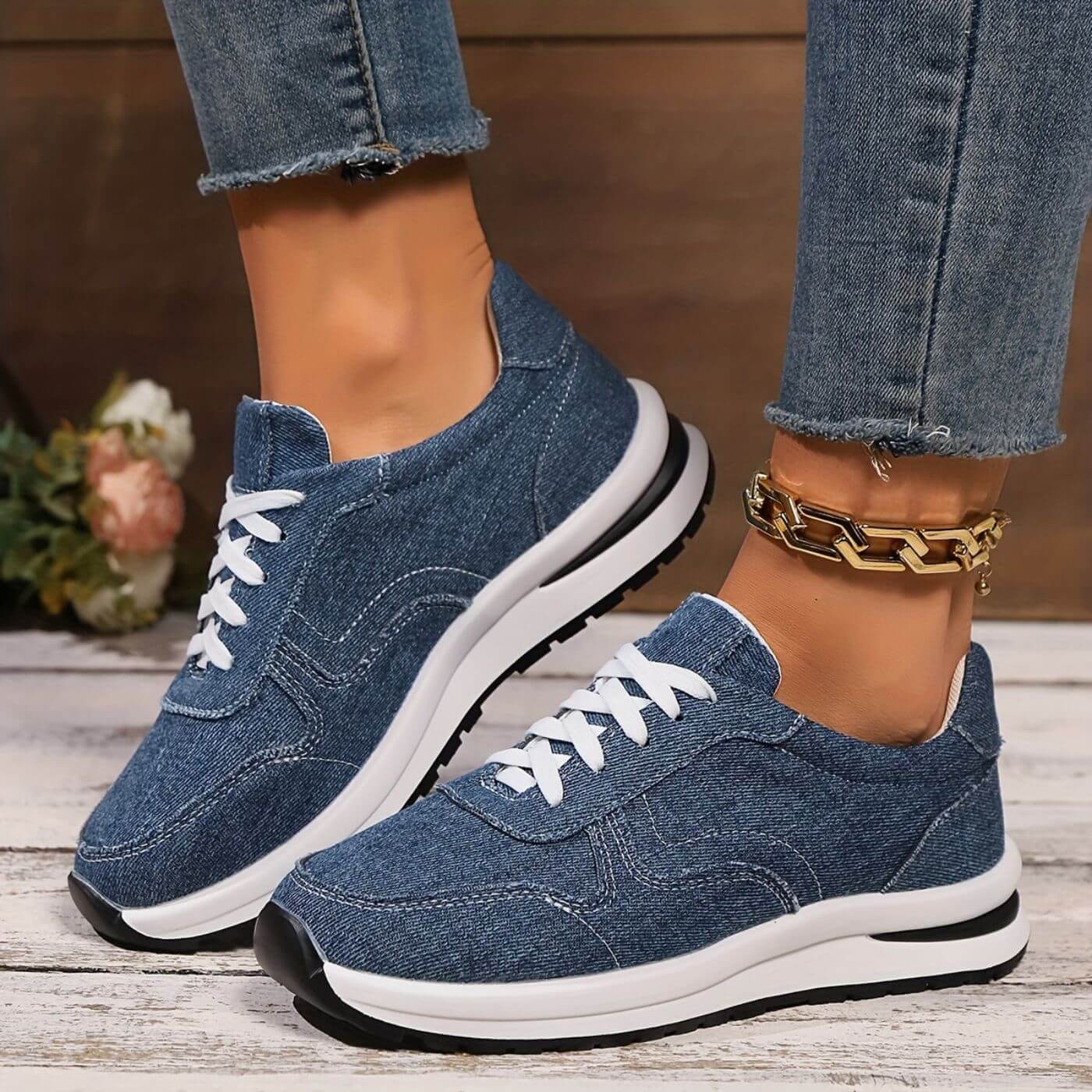 Estela | Denim Style Lace Up Trainers