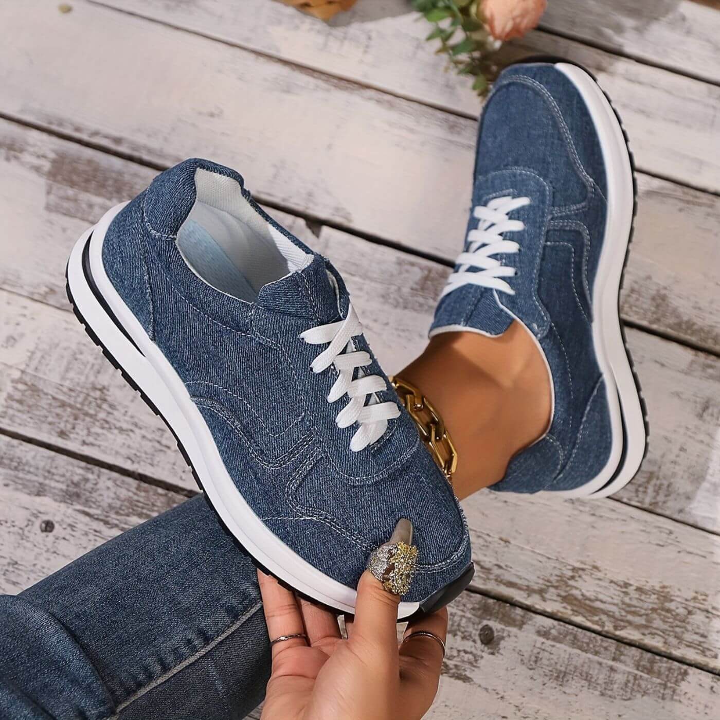 Estela | Denim Style Lace Up Trainers