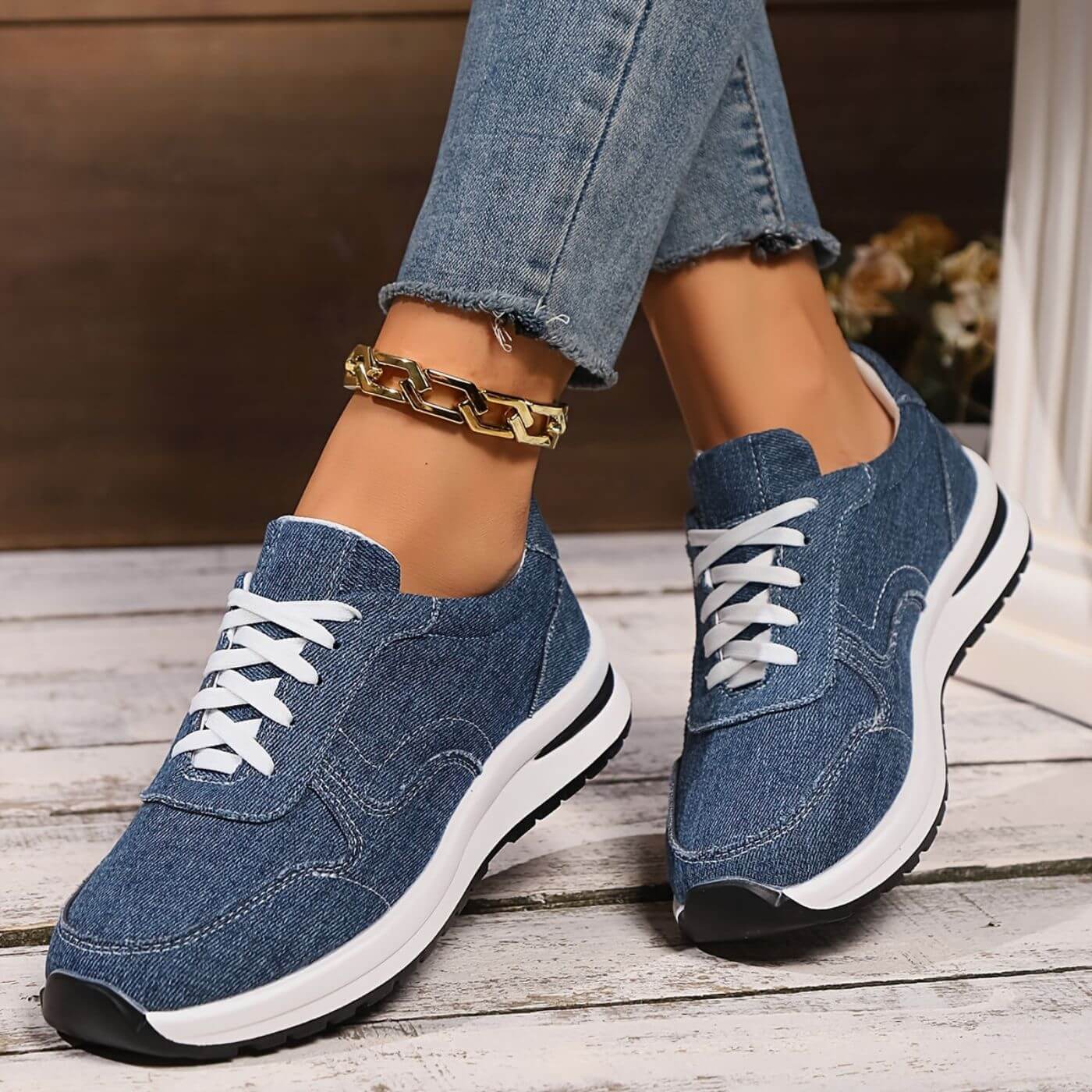 Estela | Denim Style Lace Up Trainers