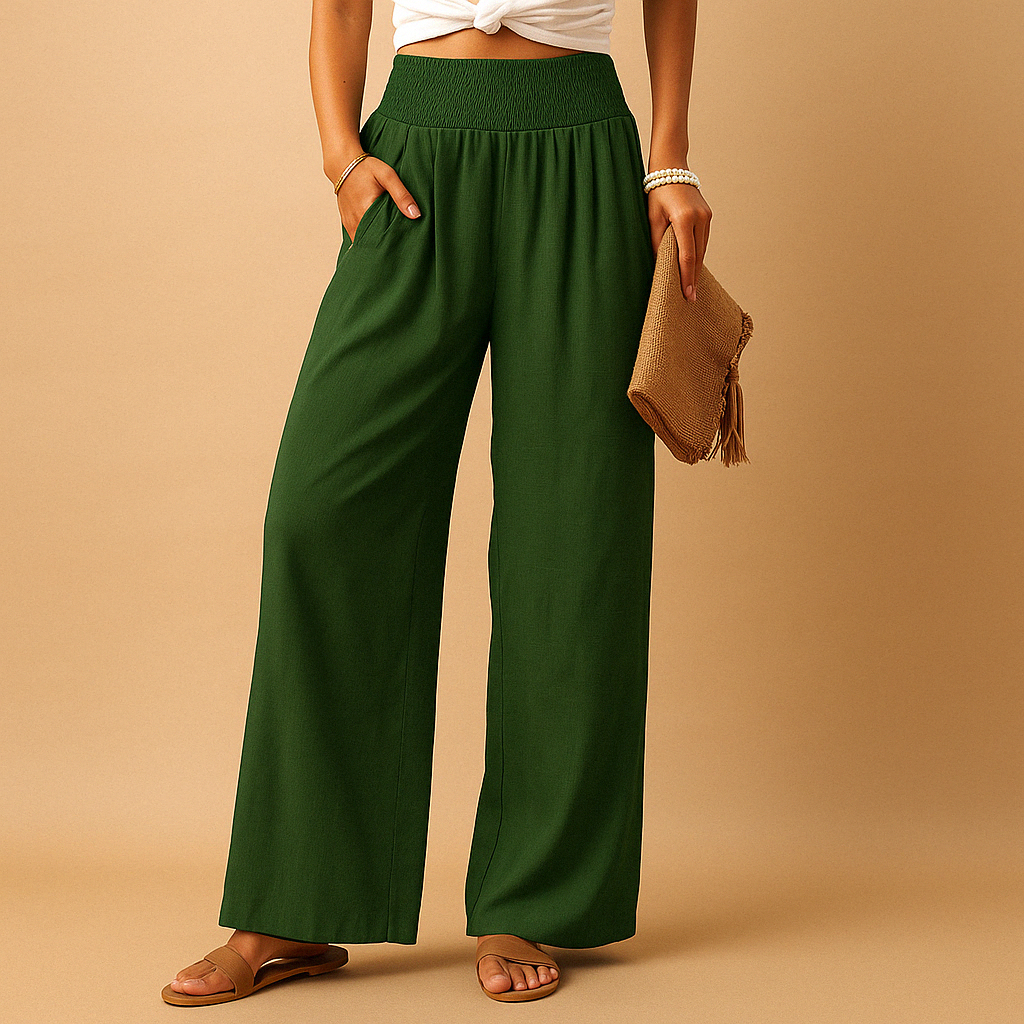Christine | Wide Leg Trousers with Elastic Waist