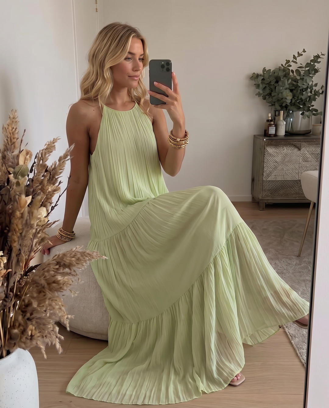 Frazier - Sleeveless Pleated Tiered Maxi Dress