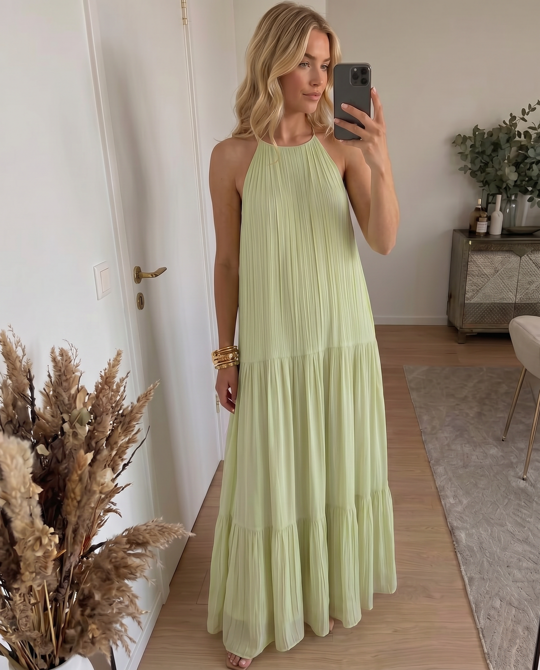 Frazier - Sleeveless Pleated Tiered Maxi Dress