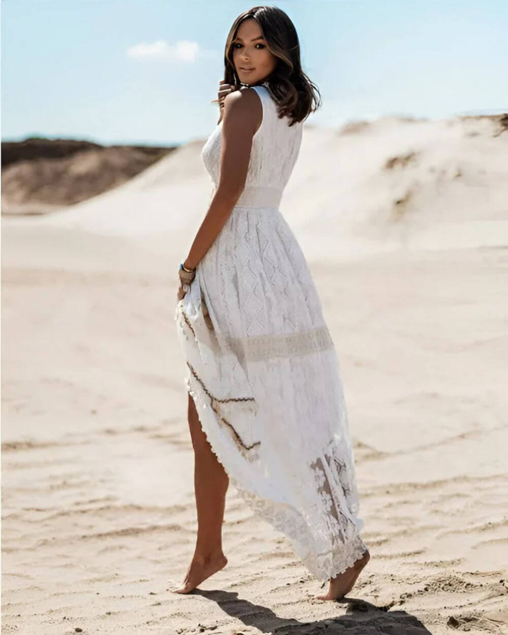 Jooli | Boho Lace Trim Sleeveless Maxi Dress