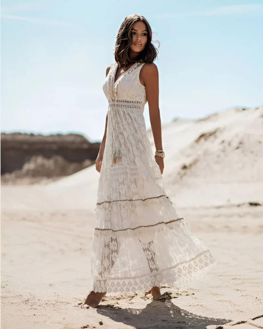Jooli | Boho Lace Trim Sleeveless Maxi Dress