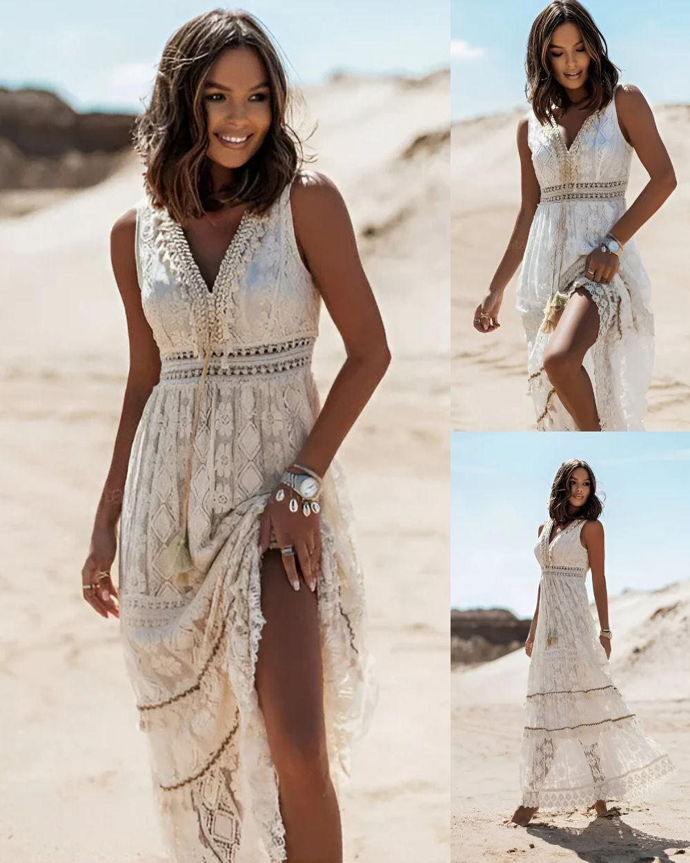 Jooli | Boho Lace Trim Sleeveless Maxi Dress