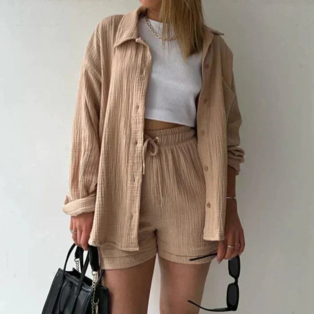 Katelyn | Shirt And Shorts Crinkle Two Piece Set