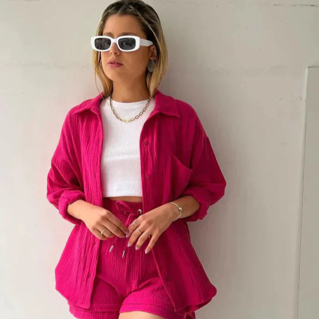 Katelyn | Shirt And Shorts Crinkle Two Piece Set